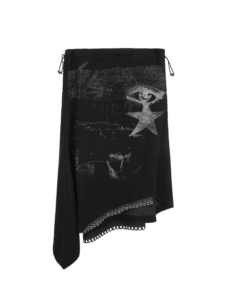 Vintage Punk Print Adjustable Low Waist Skirt