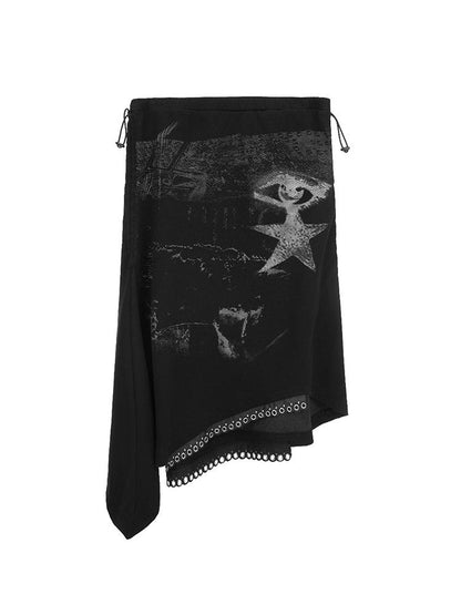 Vintage Punk Print Adjustable Low Waist Skirt