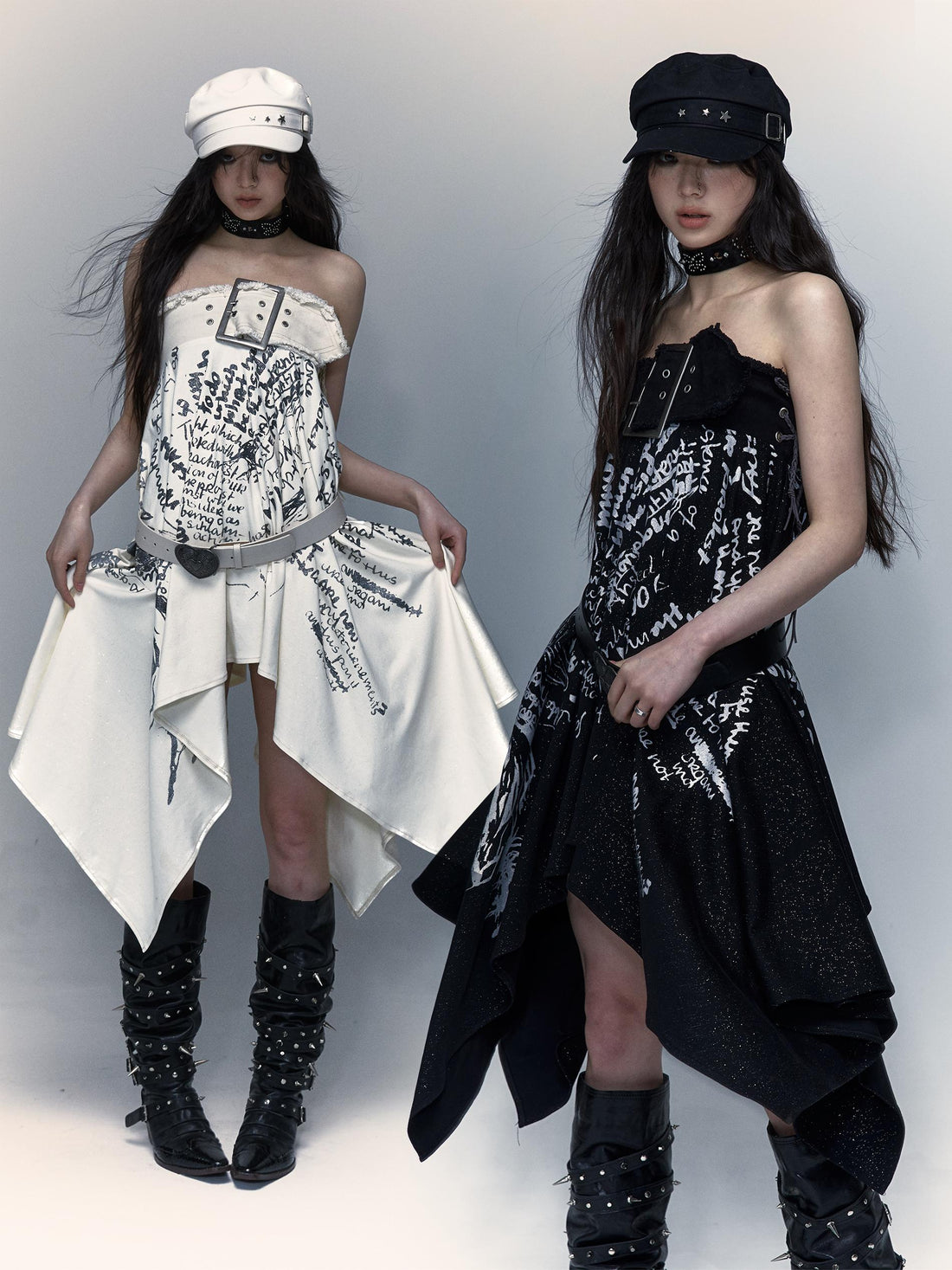 Vintage Punk Print Convertible Corset Skirt Dresses
