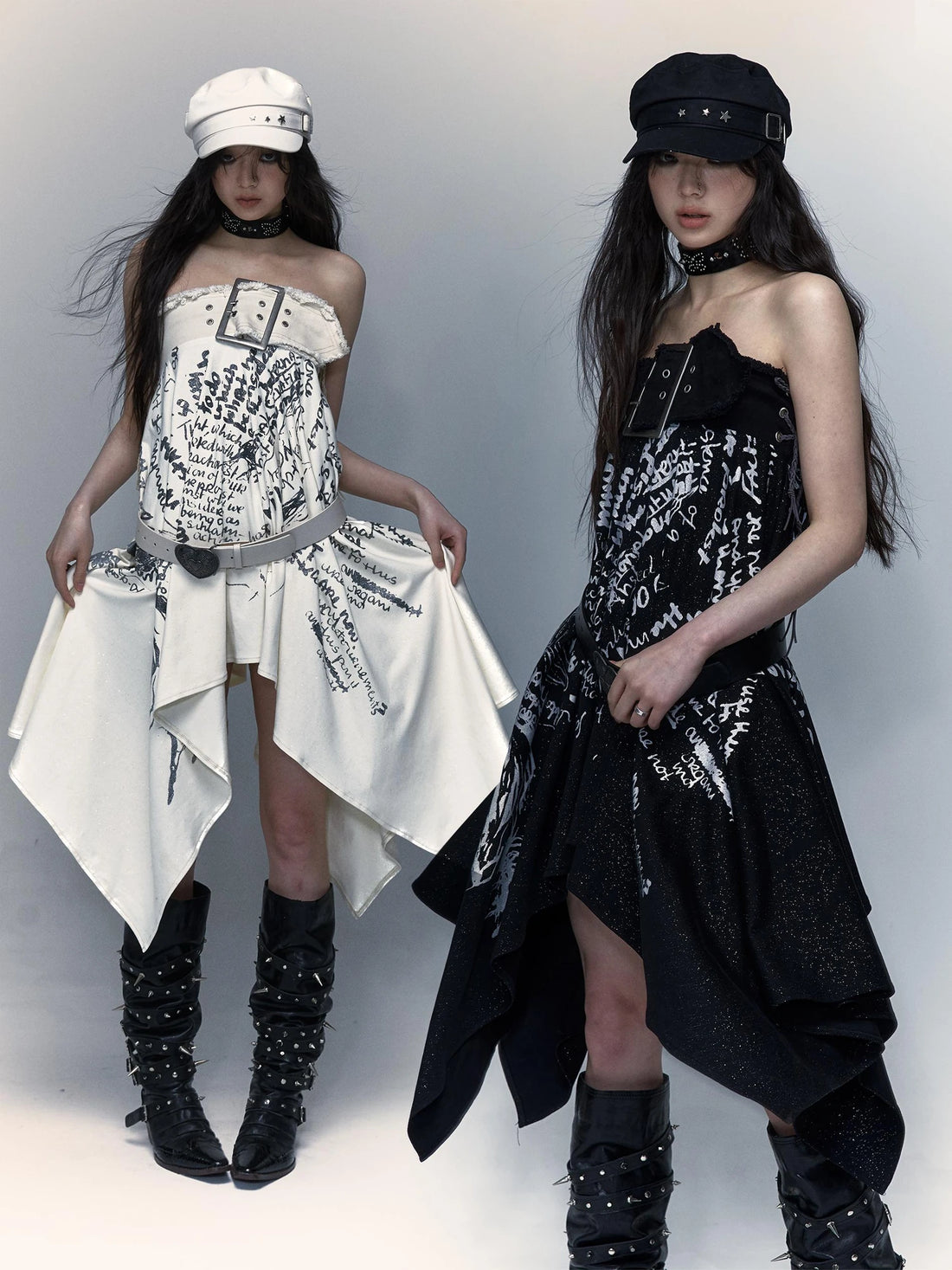 Vintage Punk Print Convertible Corset Skirt Dresses