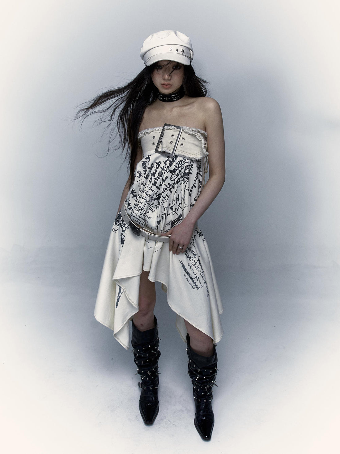 Vintage Punk Print Convertible Corset Skirt Dresses