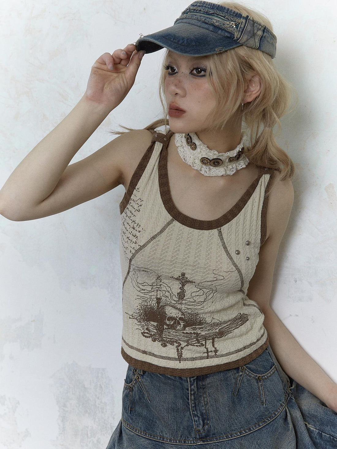 Vintage Punk Print Knit Vest Top