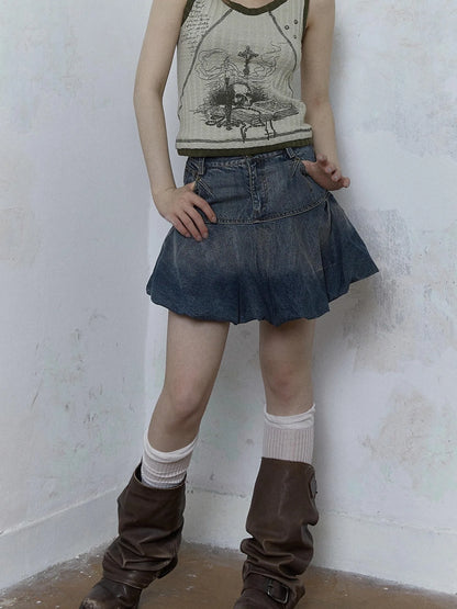 Vintage Punk Print Knit Vest Top