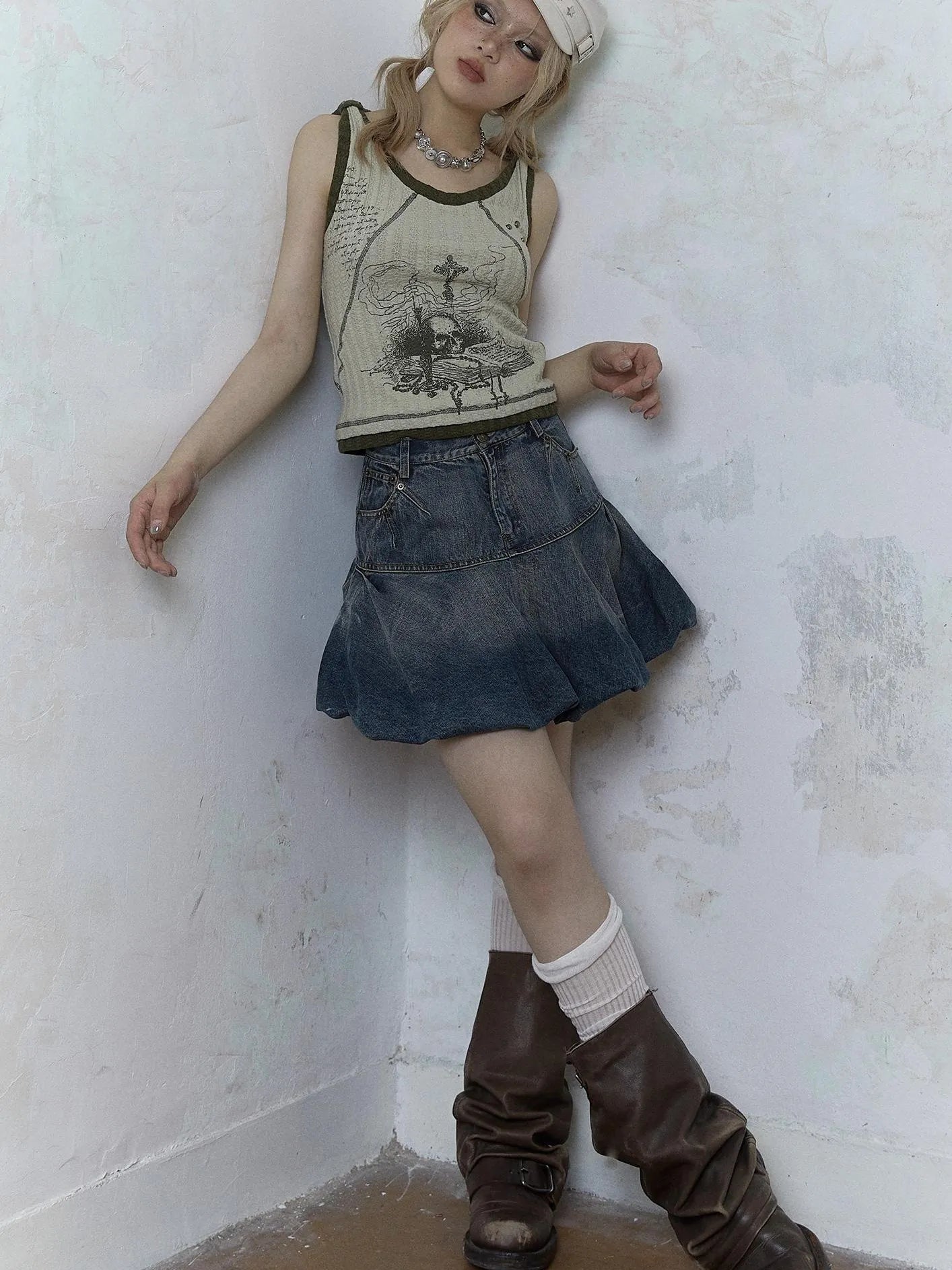 Vintage Punk Print Knit Vest Top