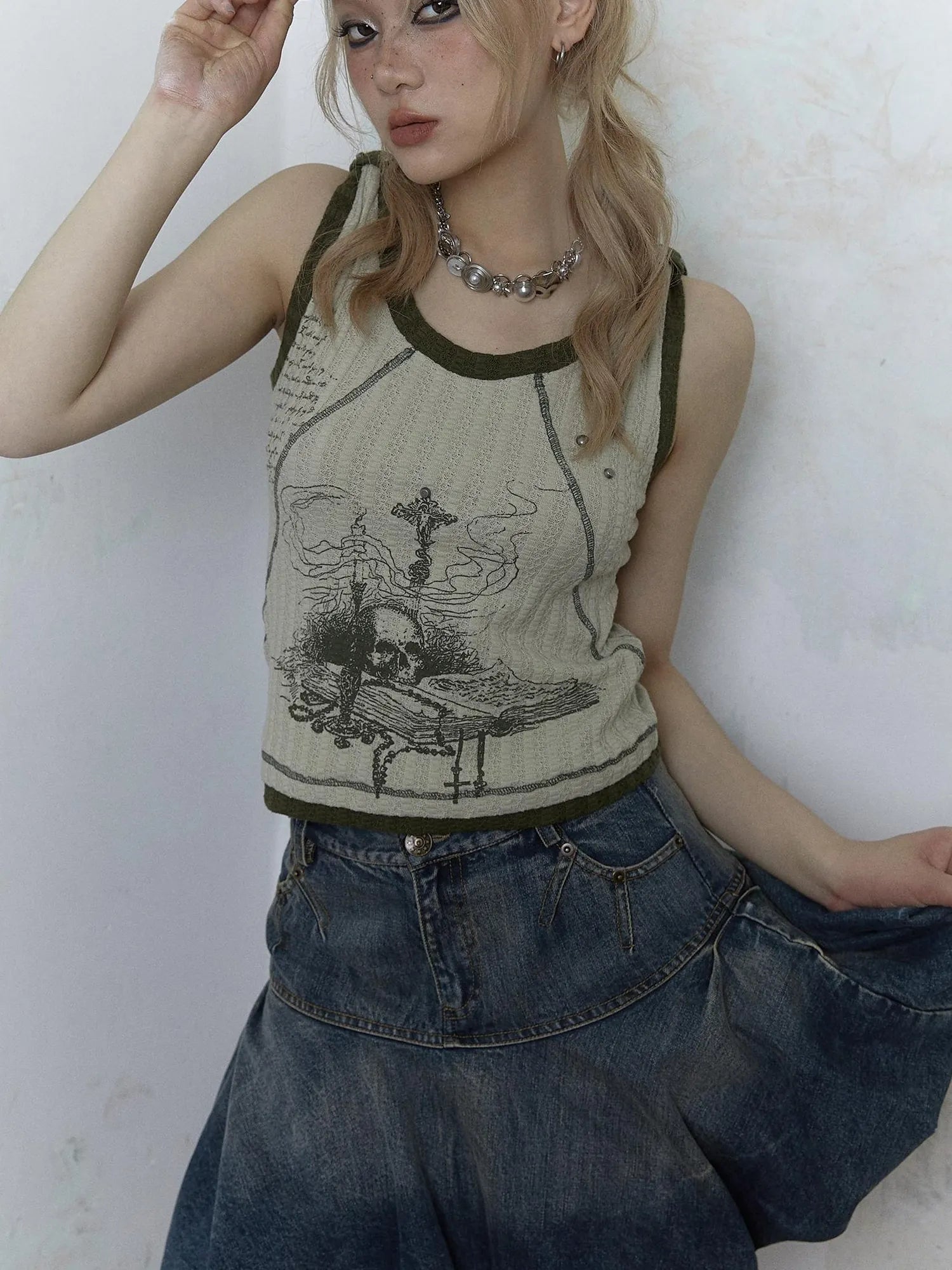Vintage Punk Print Knit Vest Top