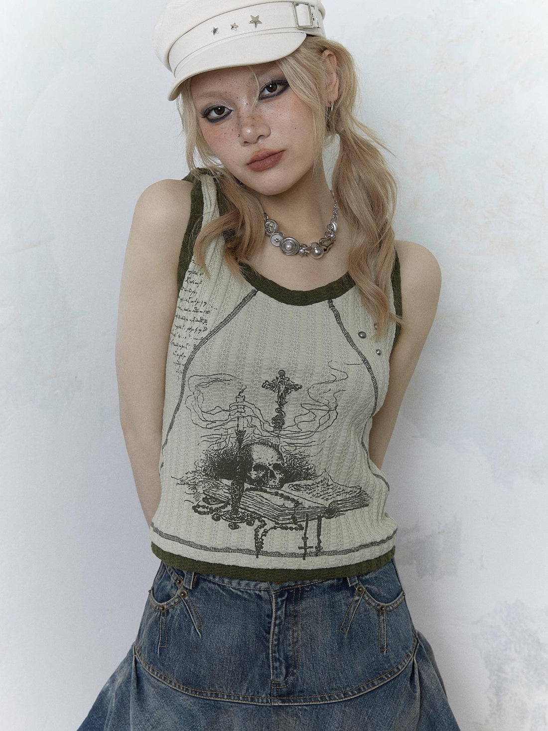 Vintage Punk Print Knit Vest Top