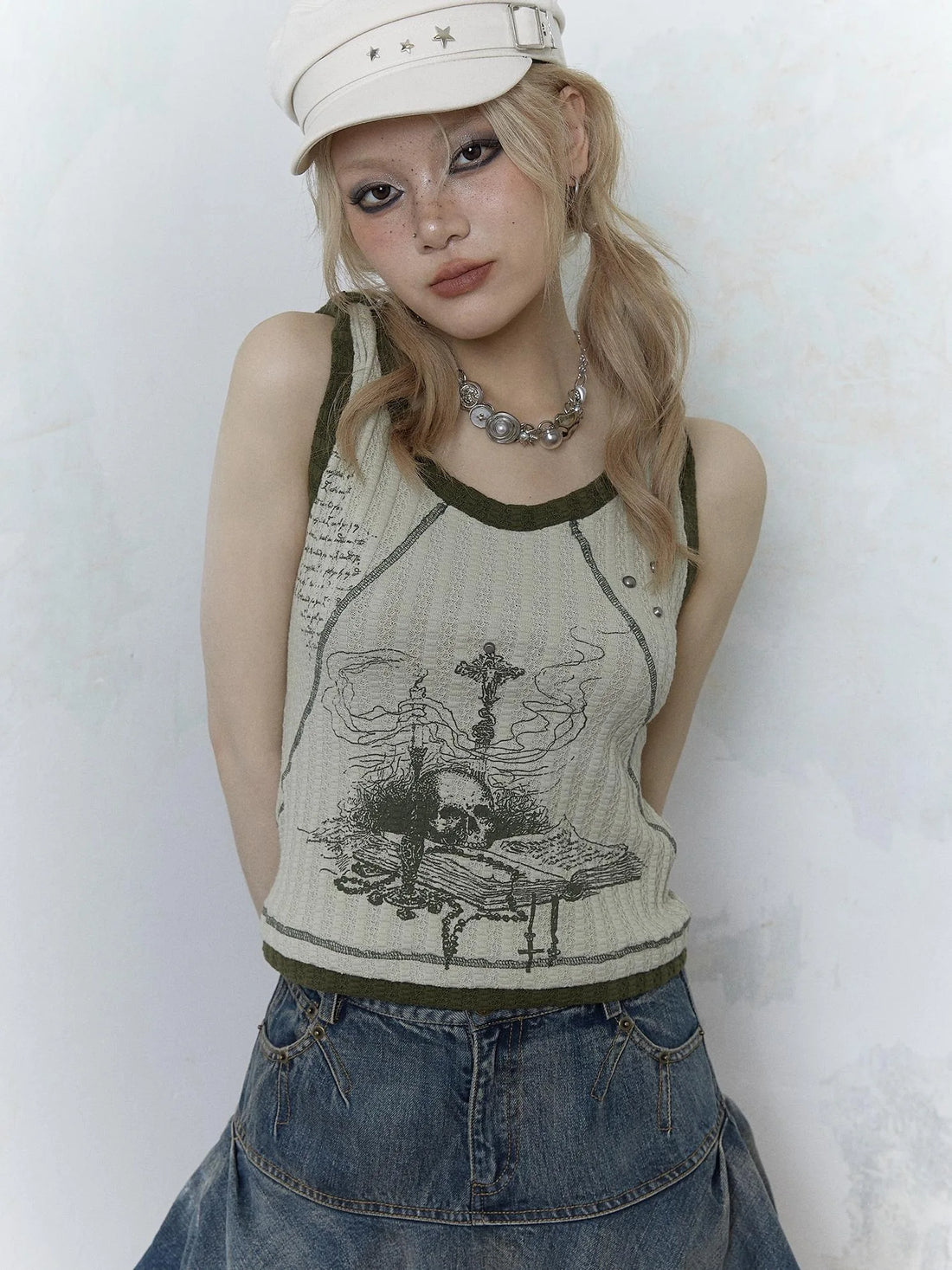 Vintage Punk Print Knit Vest Top