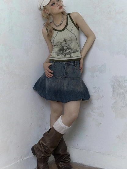 Vintage Punk Print Knit Vest Top