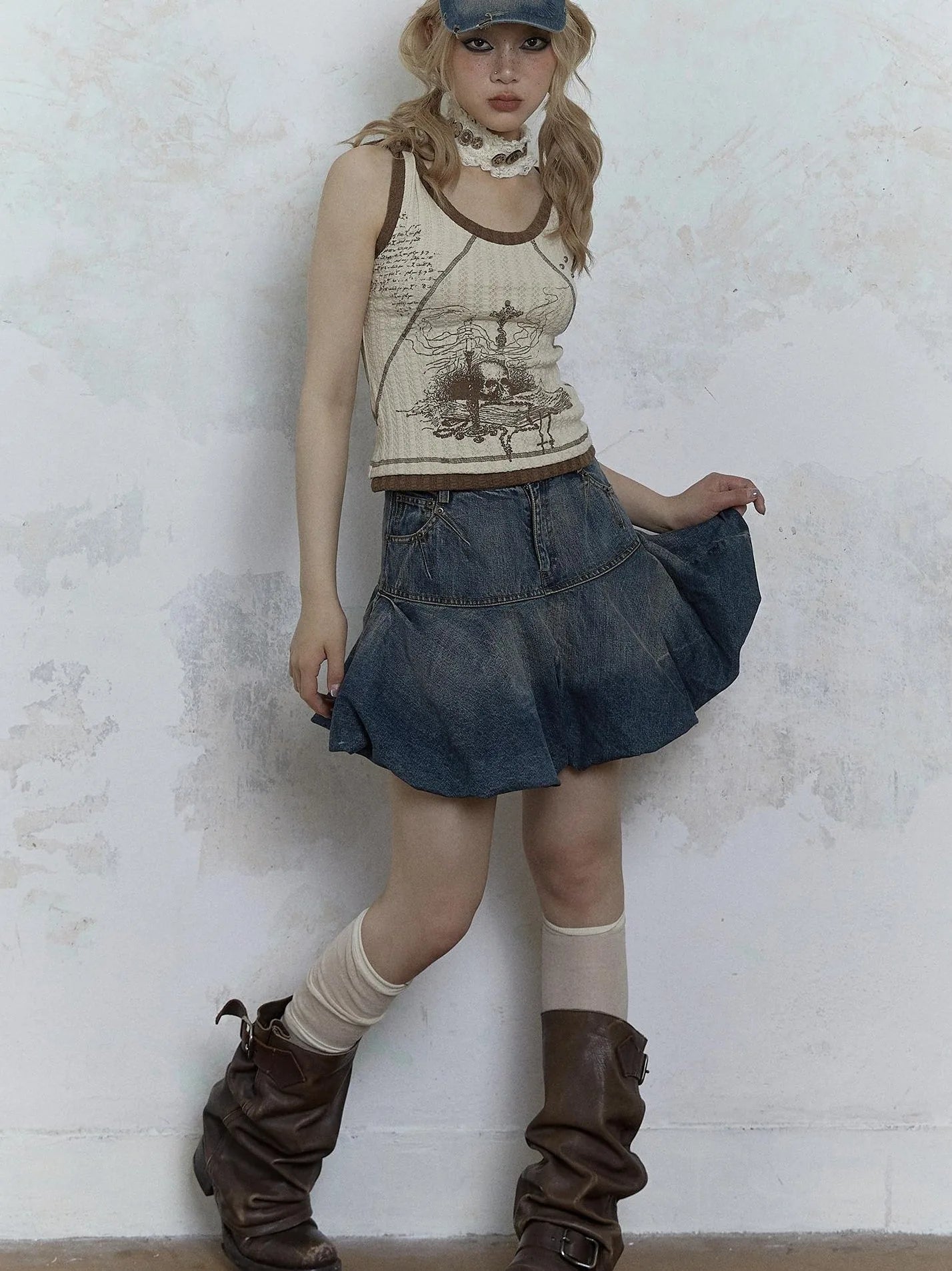 Vintage Punk Print Knit Vest Top
