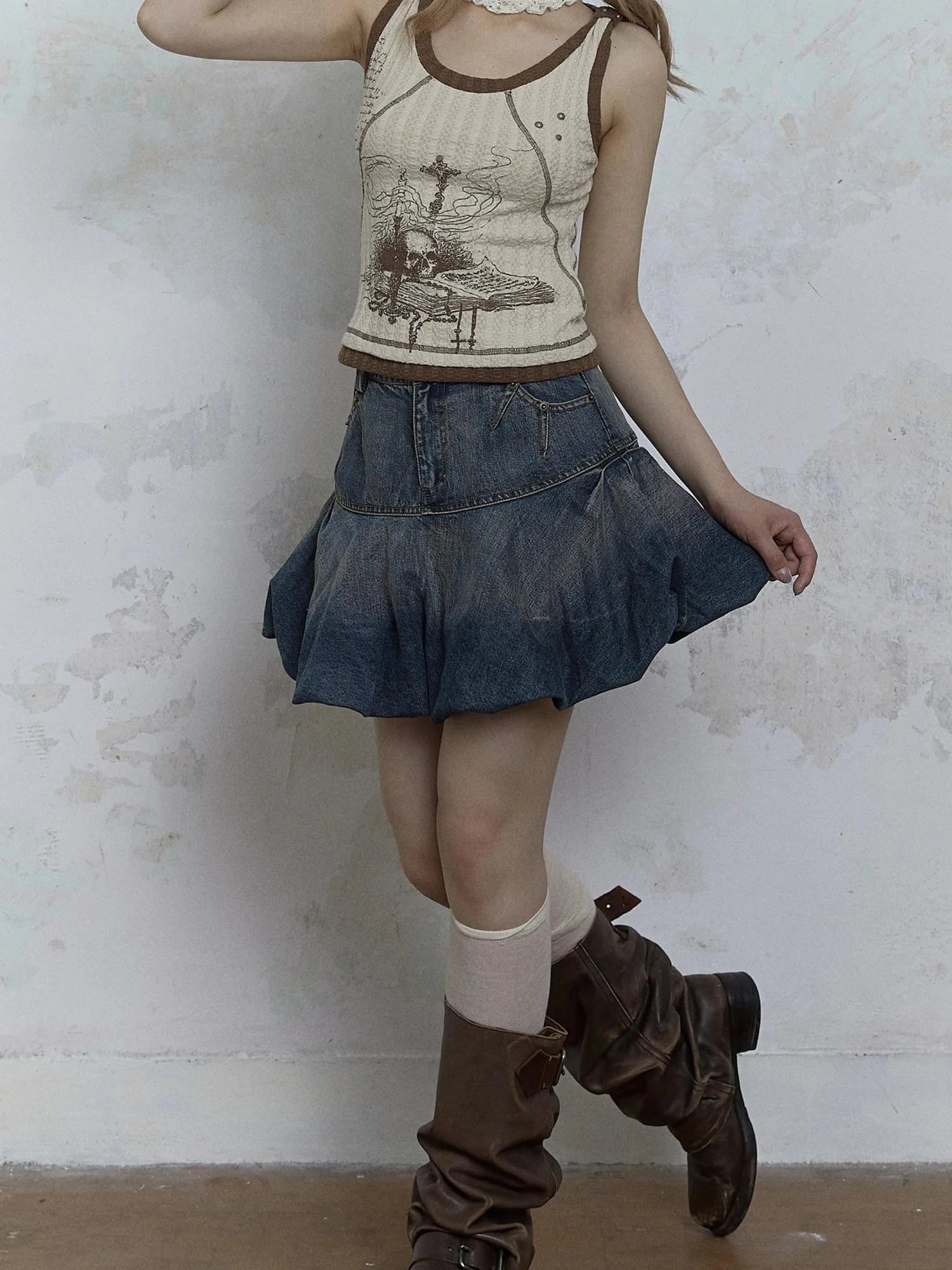 Vintage Punk Print Knit Vest Top