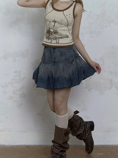 Vintage Punk Print Knit Vest Top