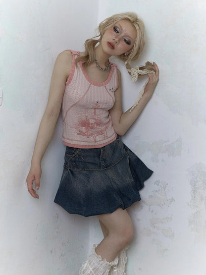 Vintage Punk Print Knit Vest Top