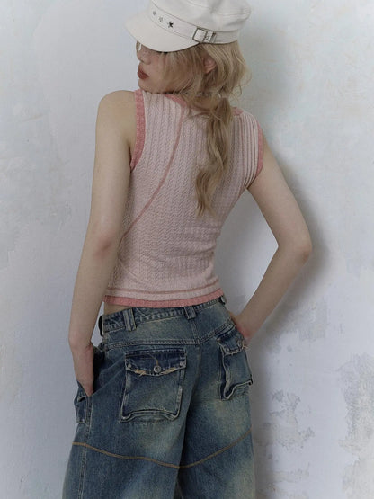 Vintage Punk Print Knit Vest Top