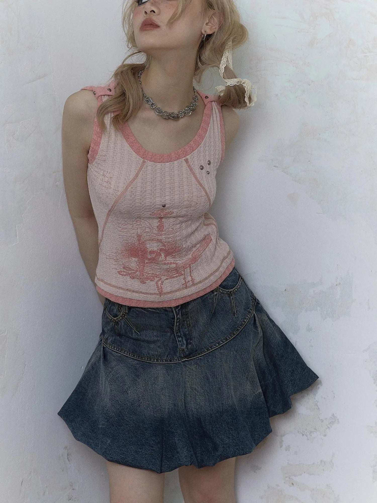 Vintage Punk Print Knit Vest Top
