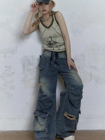 Vintage Punk Print Knit Vest Top