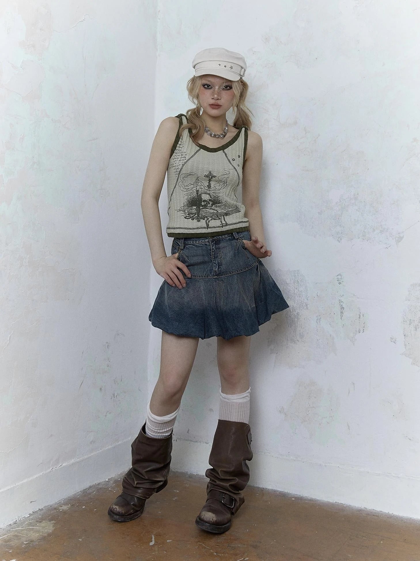 Vintage Punk Print Knit Vest Top
