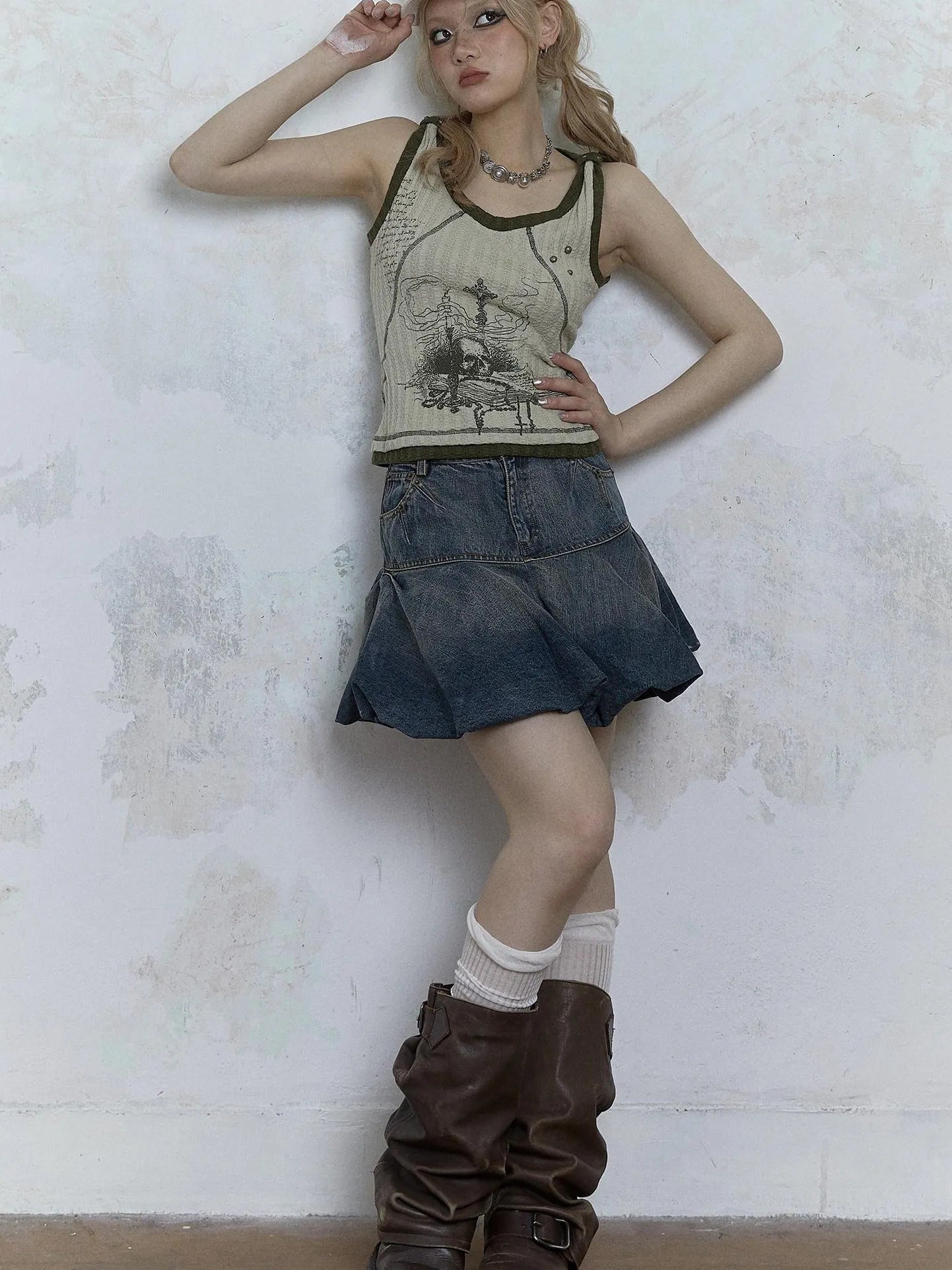 Vintage Punk Print Knit Vest Top