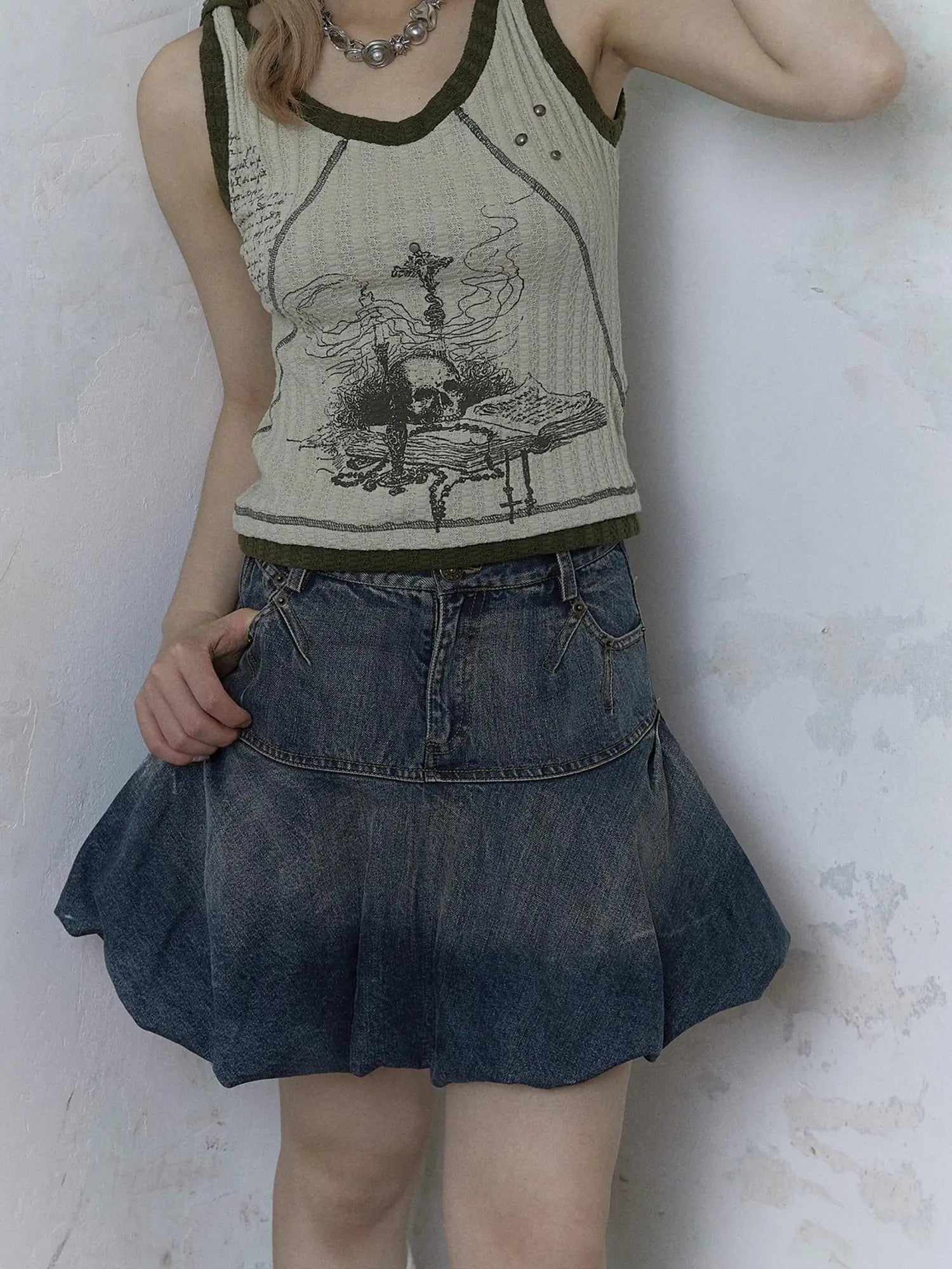 Vintage Punk Print Knit Vest Top