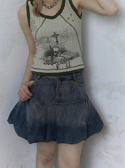 Vintage Punk Print Knit Vest Top
