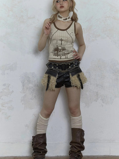 Vintage Punk Print Knit Vest Top