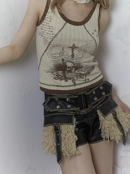 Vintage Punk Print Knit Vest Top