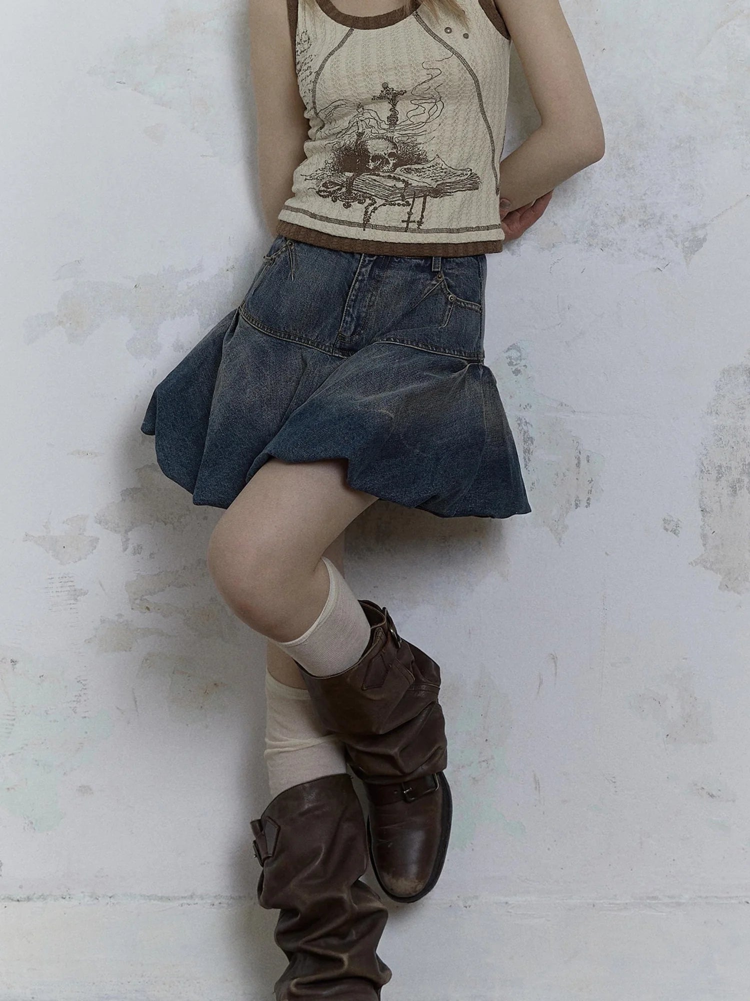 Vintage Punk Print Knit Vest Top