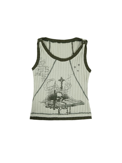 Vintage Punk Print Knit Vest Top