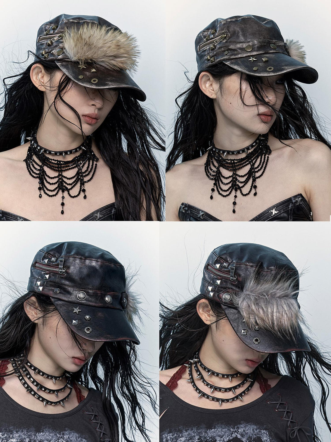 Vintage Punk Rivet Distressed Leather Flat Cap Hats