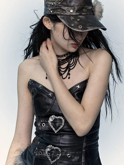 Vintage Punk Rivet Distressed Leather Flat Cap Hats