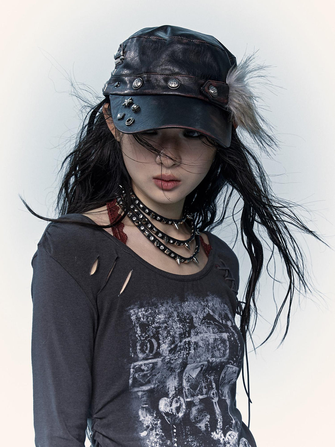 Vintage Punk Rivet Distressed Leather Flat Cap Hats