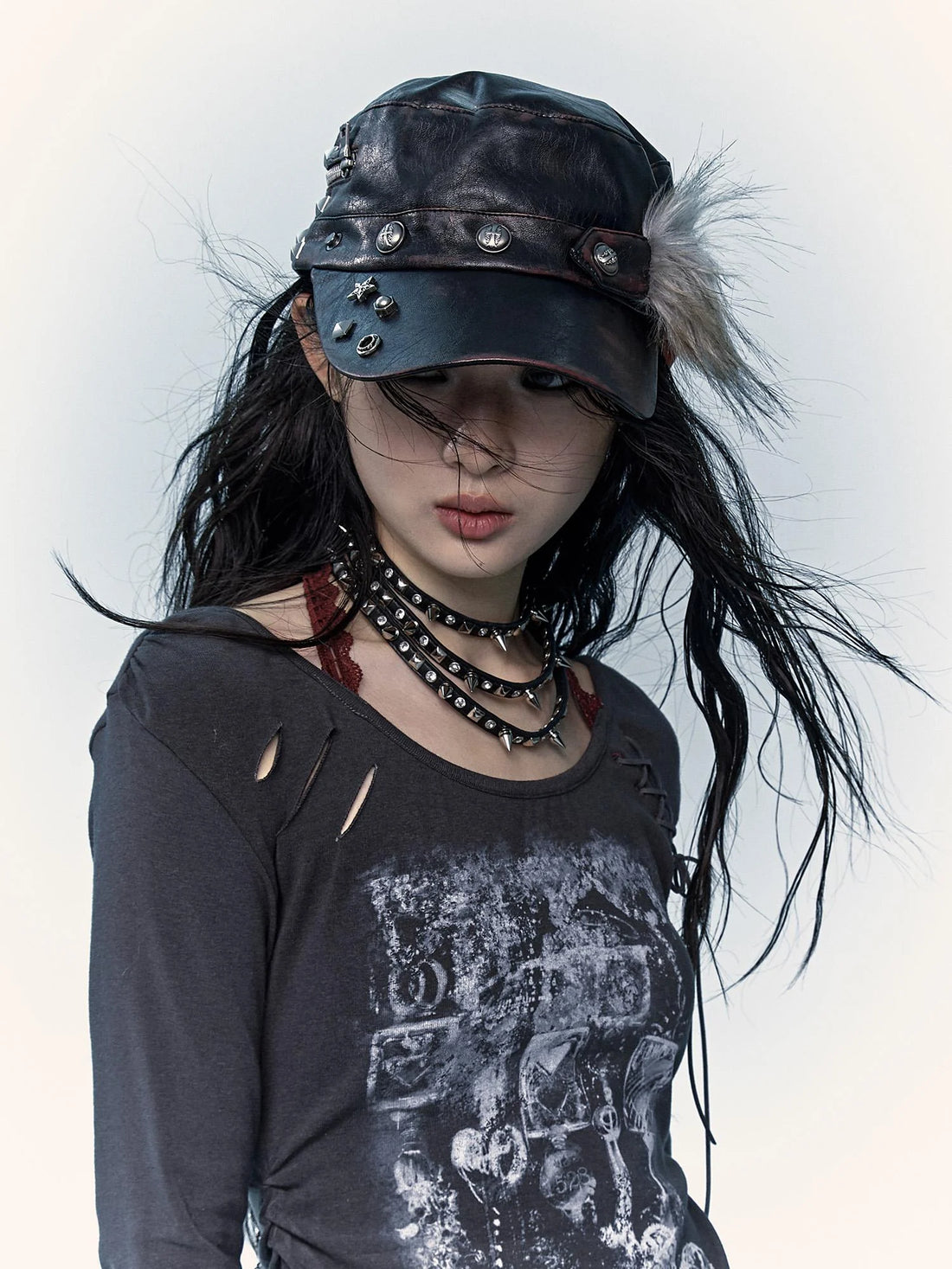 Vintage Punk Rivet Distressed Leather Flat Cap Hats