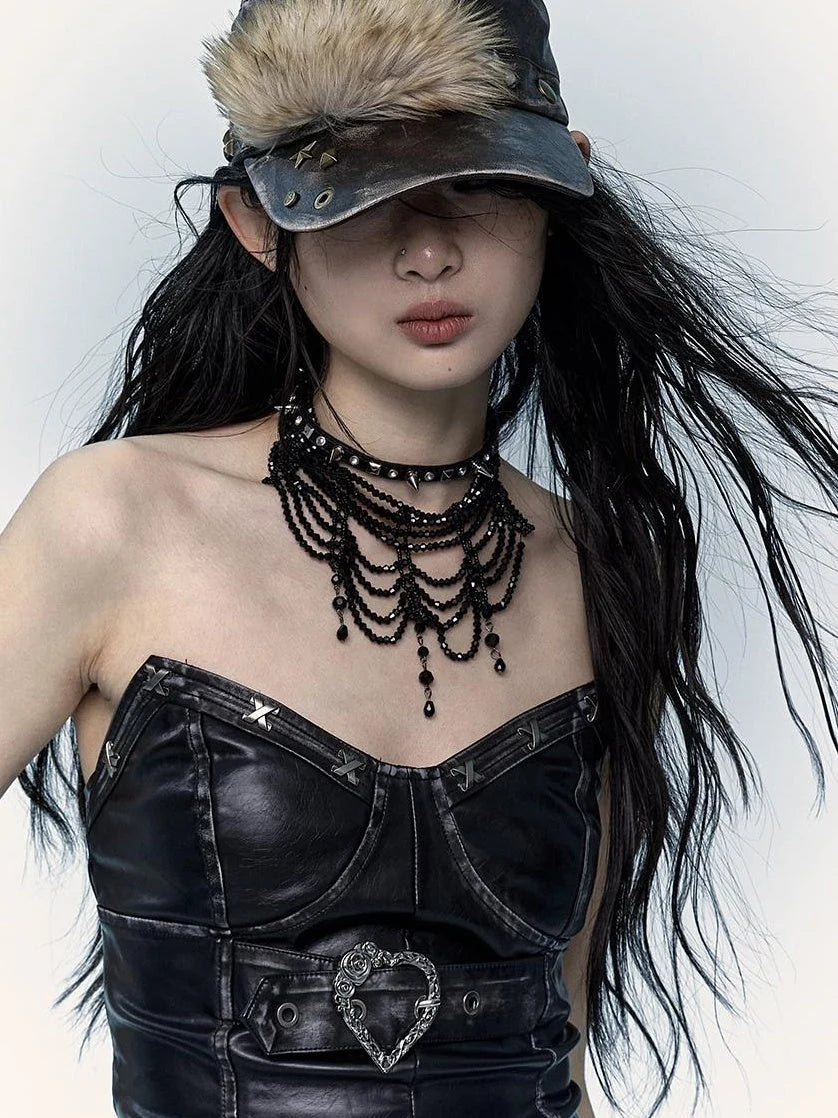 Vintage Punk Rivet Distressed Leather Flat Cap Hats