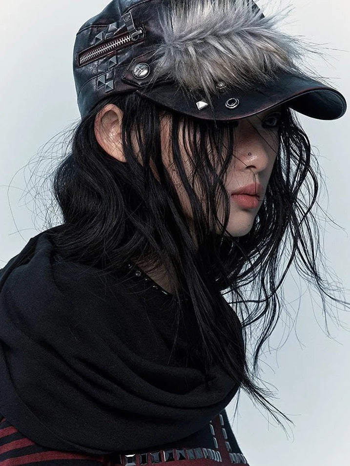 Vintage Punk Rivet Distressed Leather Flat Cap Hats