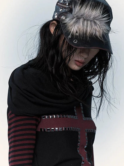 Vintage Punk Rivet Distressed Leather Flat Cap Hats