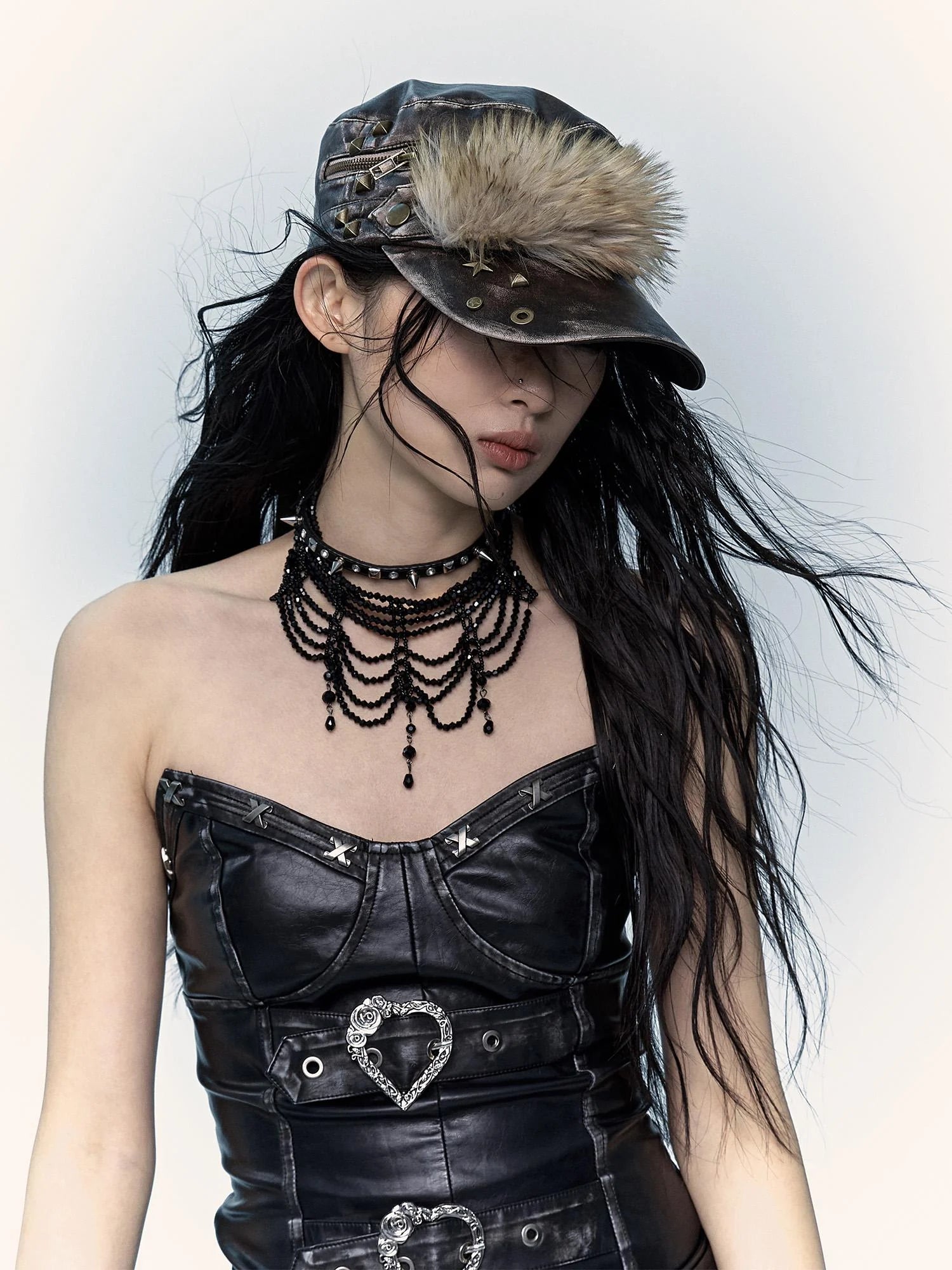 Vintage Punk Rivet Distressed Leather Flat Cap Hats