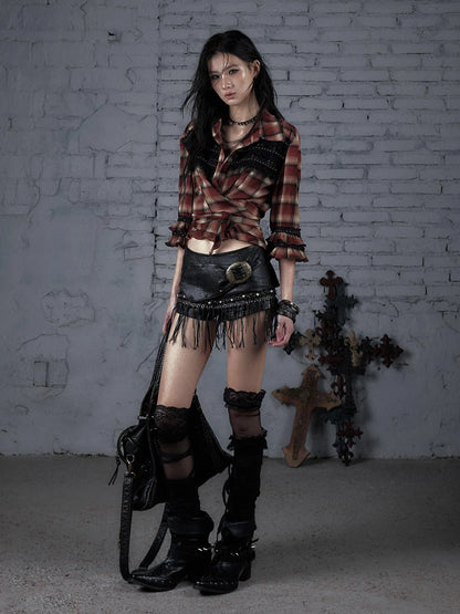 Vintage Punk Rock Studded Chain Skinny Leather Shorts