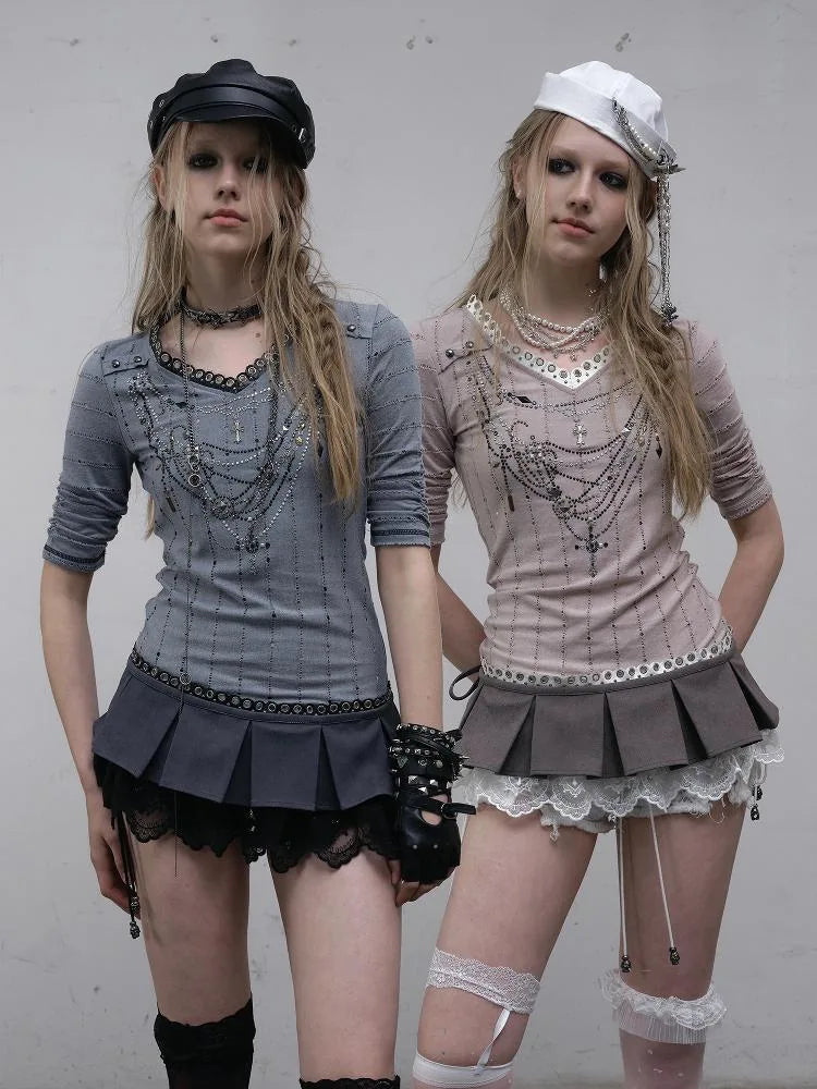 Vintage Punk Royal V-Neck T-Shirt With Detachable Apron