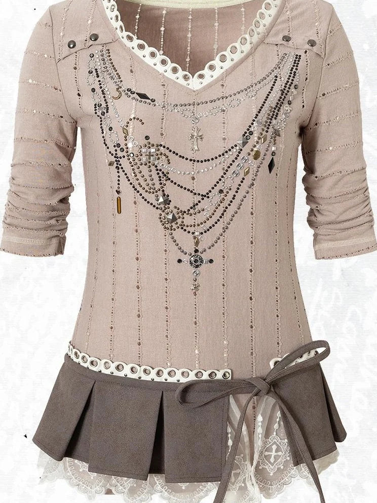 Vintage Punk Royal V-Neck T-Shirt With Detachable Apron