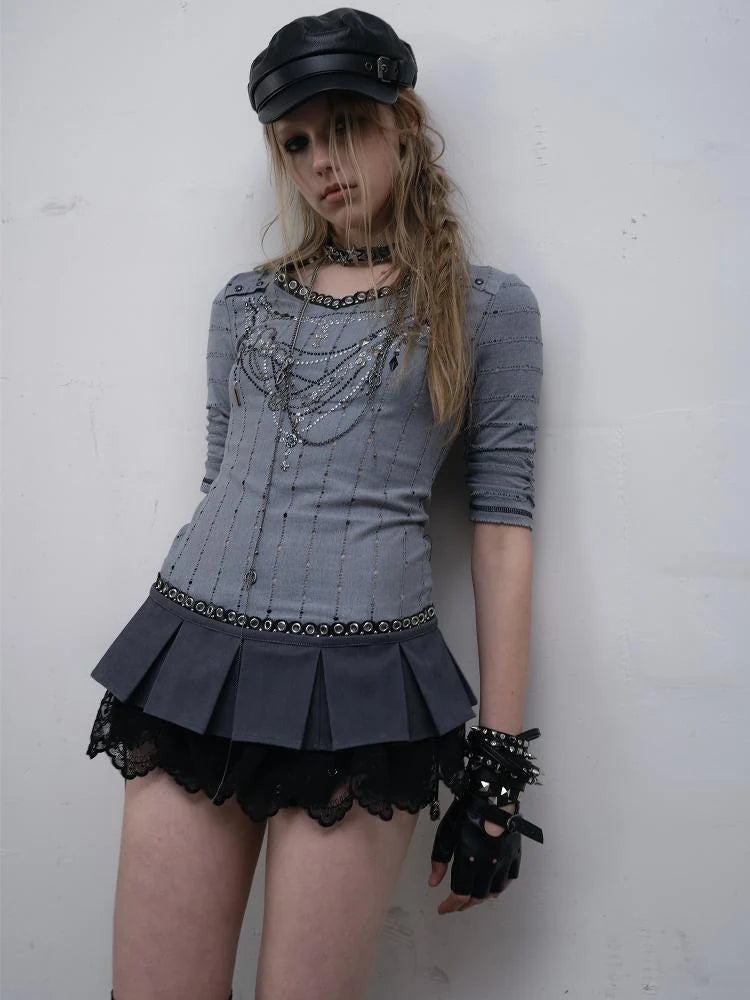 Vintage Punk Royal V-Neck T-Shirt With Detachable Apron