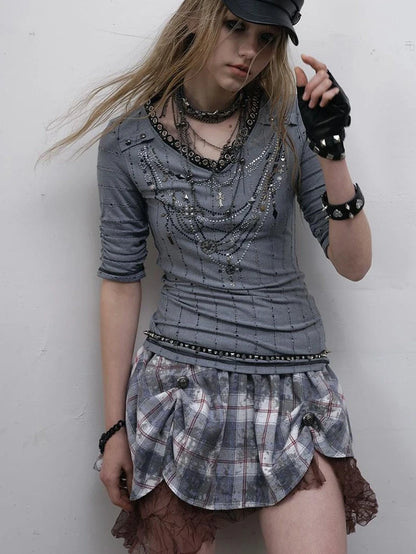Vintage Punk Royal V-Neck T-Shirt With Detachable Apron