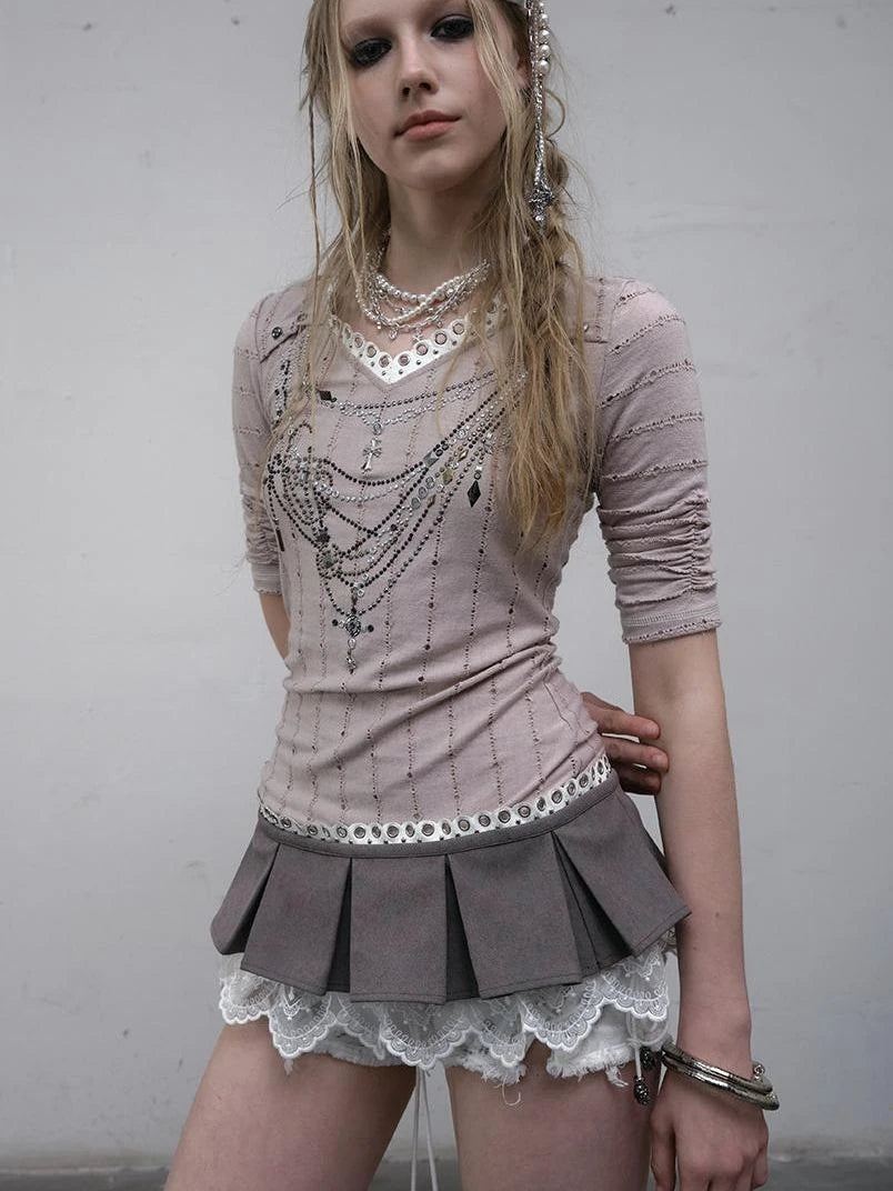Vintage Punk Royal V-Neck T-Shirt With Detachable Apron