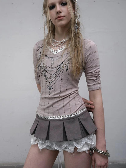 Vintage Punk Royal V-Neck T-Shirt With Detachable Apron