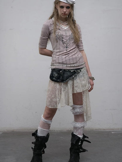 Vintage Punk Royal V-Neck T-Shirt With Detachable Apron