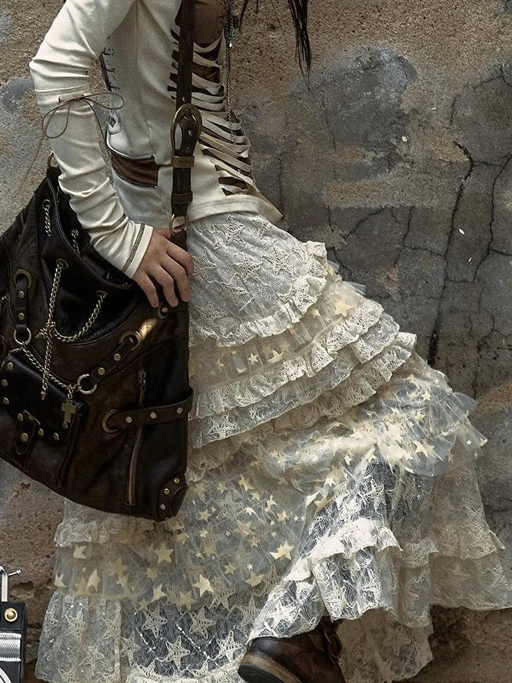 Vintage Punk Shoulder Bag With Chains &amp; Studs For Women