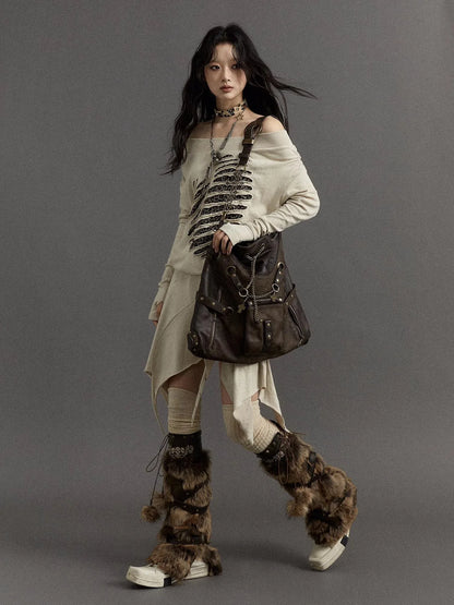 Vintage Punk Shoulder Bag With Chains &amp; Studs For Women