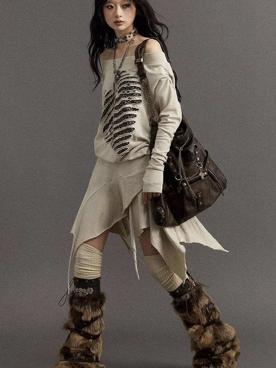 Vintage Punk Shoulder Bag With Chains &amp; Studs For Women