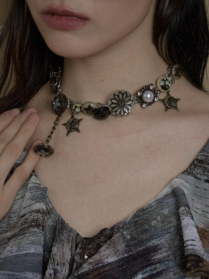 NO ROMANCE Vintage Punk Star Button Necklace For Women