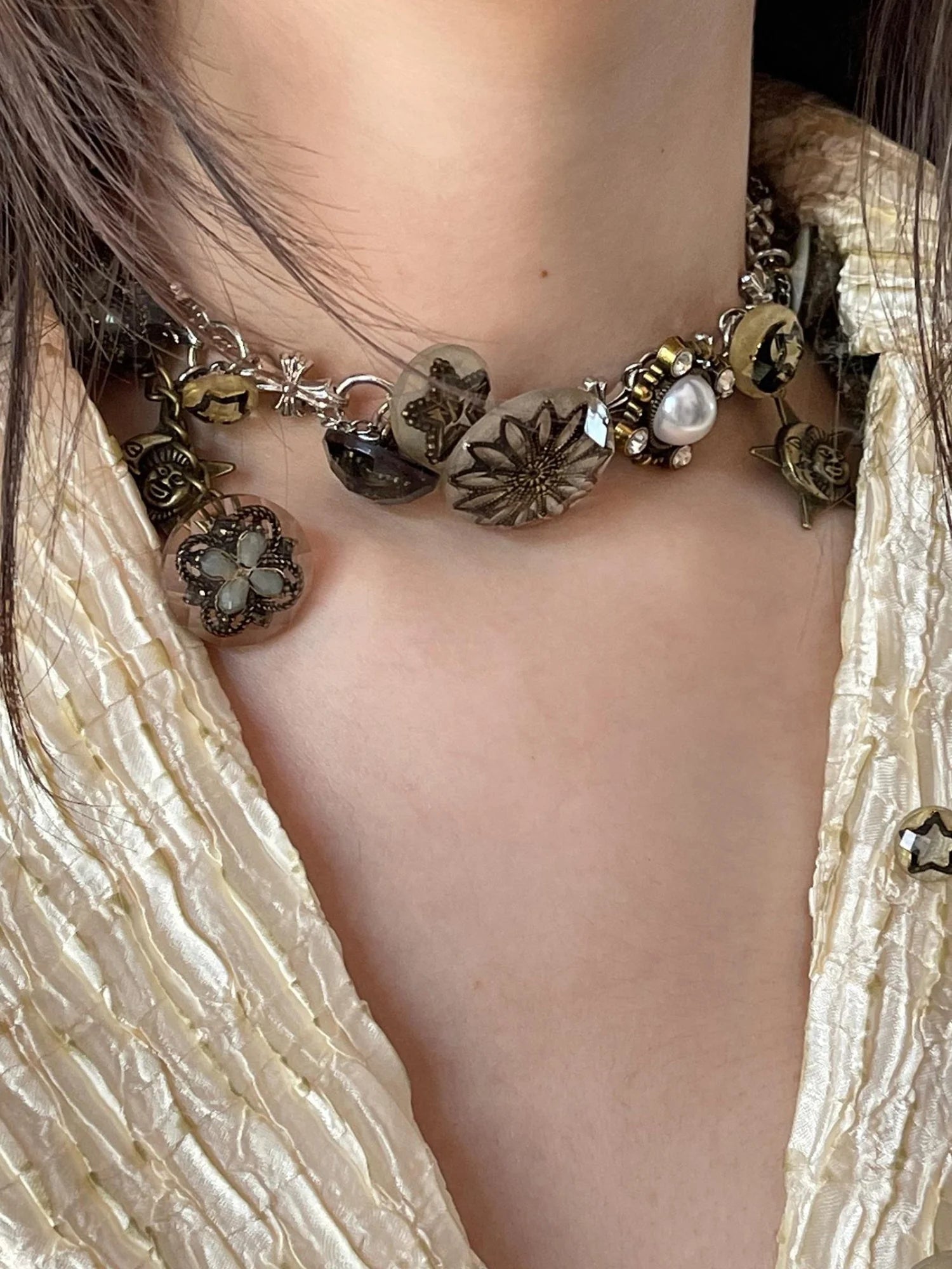 Vintage Punk Star Button Necklace For Women