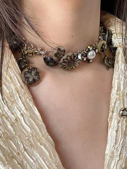 Vintage Punk Star Button Necklace For Women