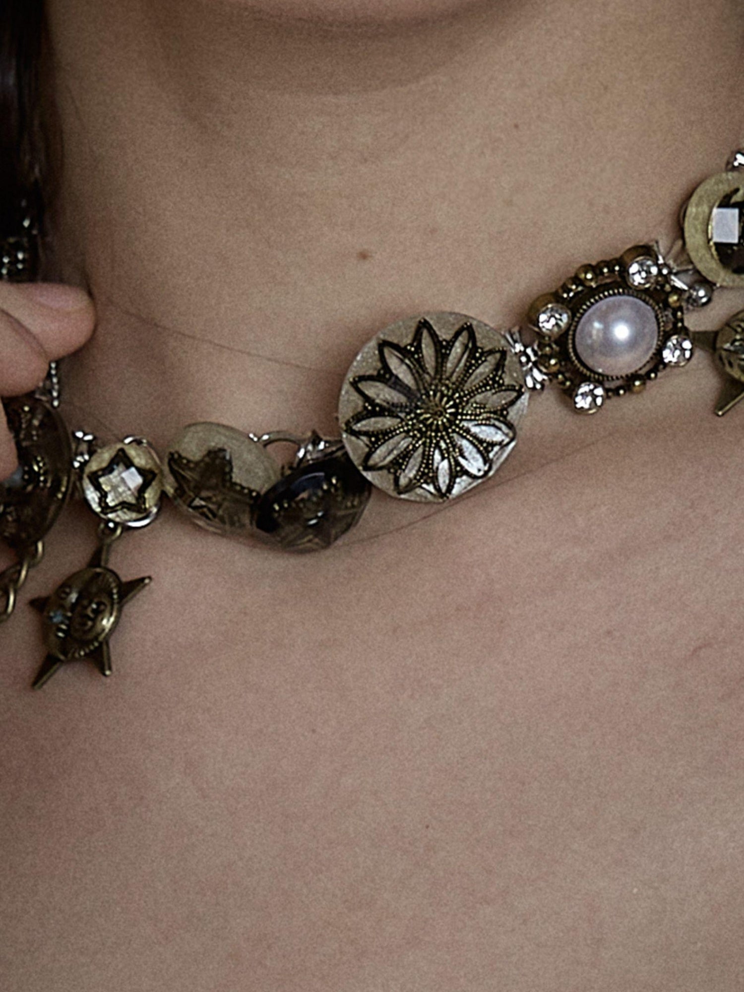 NO ROMANCE Vintage Punk Star Button Necklace For Women